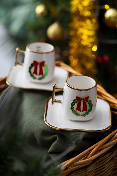 ACAR Leone New Year's 2-Person Ribbon Coffee Cup Set - 90 ml