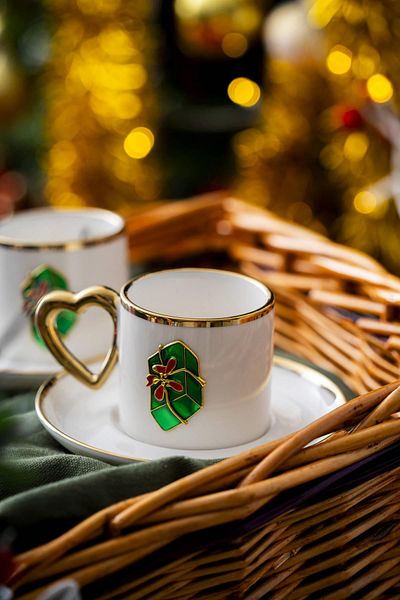 ACAR Limoges New Year's Green Gift Box Coffee Cup Set for 2 People - 90 ml