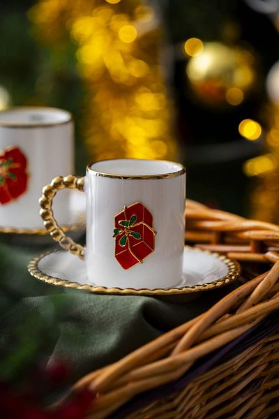 ACAR Dario New Year's Red Gift Box Coffee Cup Set for 2 People - 90 ml
