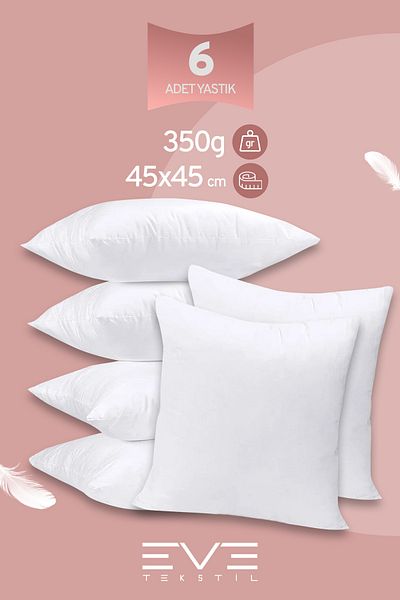 Eve Tekstil 6 Pieces Throw Series Antiallergic 100% Silicone Fiber Filled Throw Pillow Inner Square Pillow 45X45Cm 350Gr