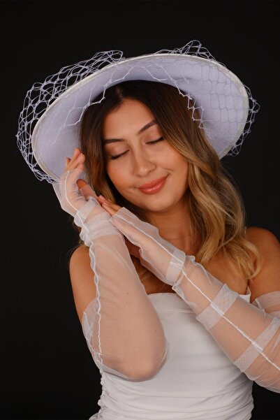 Hobigram Kırık Beyaz Vualet Nikah Şapkası Emma Tüllü Gelin Aksesuarı Tül Eldi...