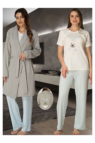 Effortt 2070 Set de pijamale albastre cu mânecă scurtă cu model iepure
