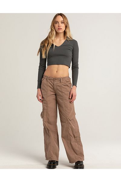 september island Multi-Pocket Brown Parachute Cargo Pants