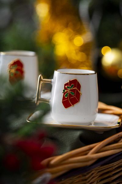 ACAR Leone New Year's Red Gift Box Coffee Cup Set for 2 People - 90 ml