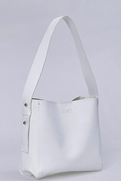 Yerli Kadın Beyaz Trend Çanta,Basit Çanta,Minimalist Troklu Omuz Çantası Çant...