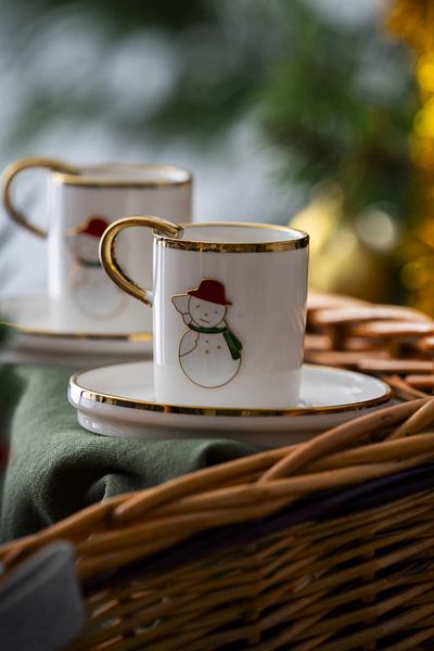 ACAR Rennes New Year's Snowman Coffee Cup Set for 2 People - 90 ml