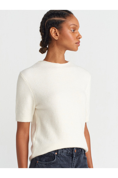 Dilvin 10675 Tricotaj cu guler vertical Pulover-Ecru