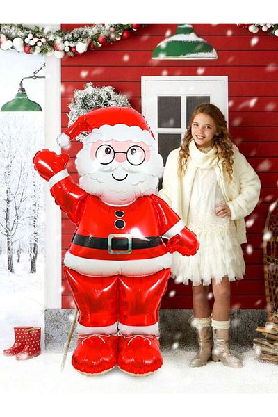 parti sürprizi 155 cm Santa Claus Foil Balloon - New Year's Party Footed, 1 Piece