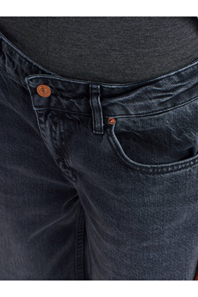 Dilvin 71743 Pantaloni din denim cu croi lat și ondulați-negri