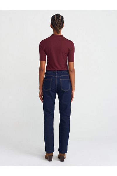 Dilvin 71754 Model Dark Blue Lycra Straight Denim Trousers