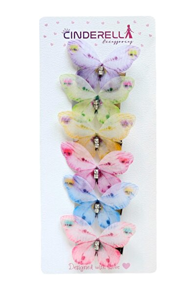 Cinderella Set de 6 catarame fluture mobile din țesătură realistă colorată - ...