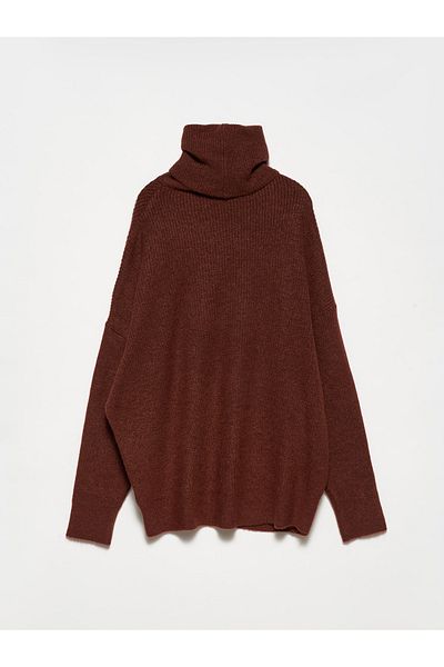 Dilvin 2268 Turtleneck Wide Sweater-brown