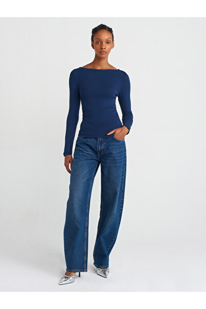 Dilvin 31401 Top cu gât barcă adunat-albastru marin