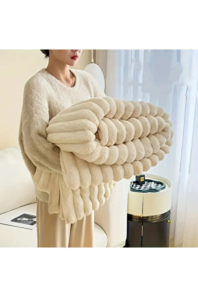 BALADI HOME High Quality Anthracite Rabbit Plush Blanket - Double, Set 3 Pieces, 2 Pillows