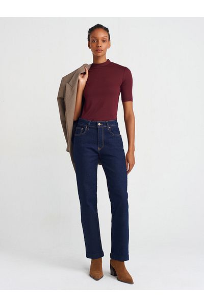 Dilvin 71754 Model Dark Blue Lycra Straight Denim Trousers