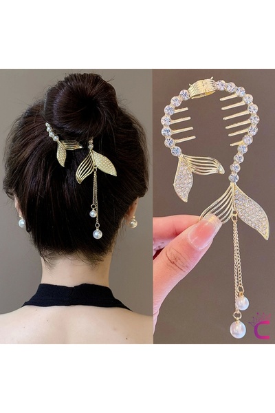 Cinderella Златен метал - рибена опашка дизайн кристални камъни с пружинен шн...