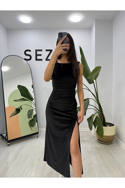 SEZON MAGAZALARI Γυναικείο βελούδινο φόρεμα με λεπτομέρεια με αγκράφα