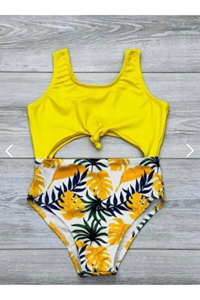 RAPAPA Girl's Slim Fit Back Detailed Front Tie Patterned Swimsuit 0906