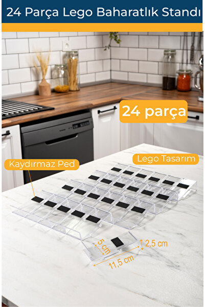 Mienda Home Mienda Home 24'lü Şeffaf Kristal Lego Stand Baharatlık Standı Çok...