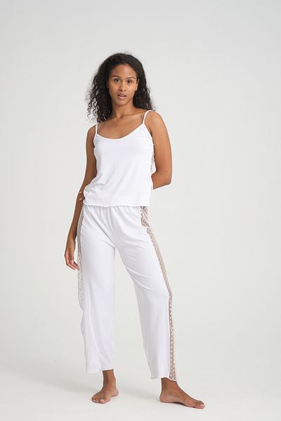 Rasabeauty White Strappy Pajama Set - Rasa Bamboo and Tulle Detailed