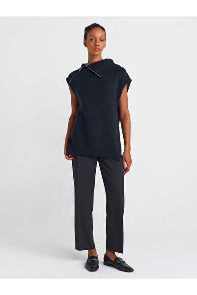 Dilvin 10667 Model Anthracite Knitwear Sweater - Zippered Collar