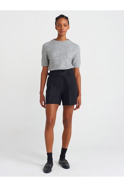 Dilvin 71574 Belted Collet Shorts-Black