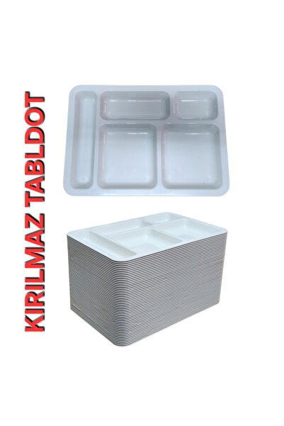 Mçb Group 50 Adet 5 Gözlü Kırılmaz Plastik Tabldot Tabağı Beyaz Self Servis T...