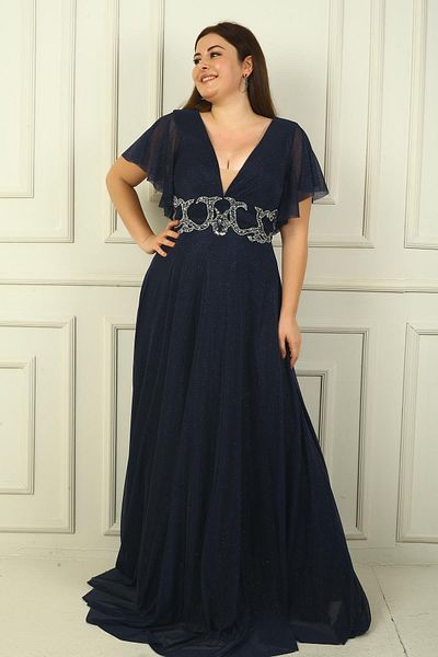 By Saygı Rochie de seară pentru femei, față, spate, cu decolteu în V, cu căptușeală brodata cu pietre, argintiu, mărime mare
