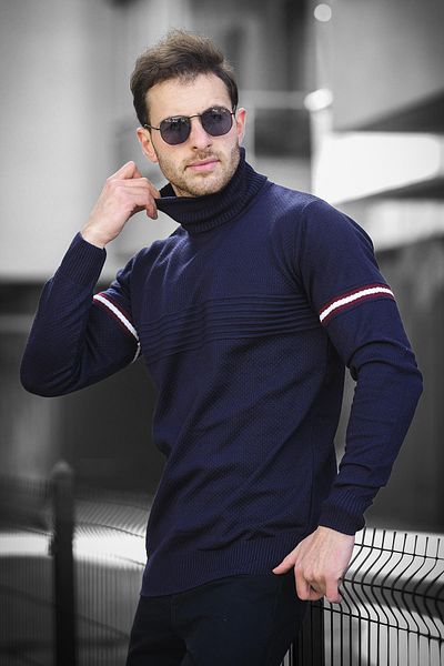 Oksit Ανδρικό πουλόβερ με λαιμόκοψη Giul Cotton Slim Fit Stripe