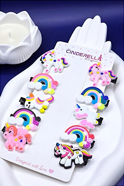 Cinderella Set de 10 agrafe pentru fete cu design unicorn curcubeu - Agrafe d...