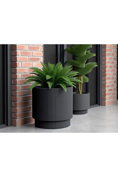KıtayGroup Vega Model Büyük Dekoratif Modern Saksı Ve Vazo 30 Lt ( 36.6 Cm X 36.6 Cm ) Iç Hazneli Siyah renk