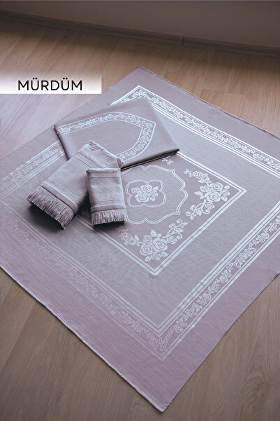 GONCA TEKSTİL طقم سجادة صلاة مطرزة بدون خياطة من إيتامين مكون من 4 قطع