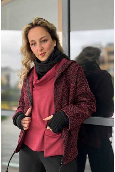 Özgürbutik LEOPAR DESENLİ YARASA KOL CEKET