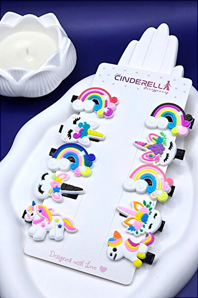 Cinderella Set de 10 agrafe pentru fete cu flori, unicorn, curcubeu, cu detal...