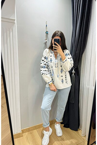 Ateilerdijle Blůza s balonovým rukávem s modrým květem