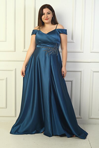 By Saygı Kadın Ön Arka V Yaka İp Askılı Düşük Kol Taş İşlemeli Astarlı Büyük ...