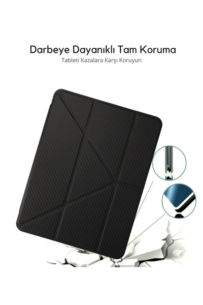 Fuchsia iPad Air 4 10.9 inç Uyumlu Renkli Karbon Trifolding Kalem Bölmeli Tablet Kılıfı