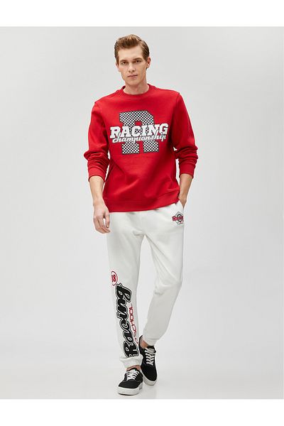 Koton Crew Neck Racing Themed Long Sleeve Sweatshirt