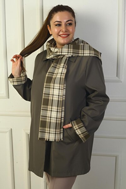 By Saygı Women's Double Breasted Lapel Trench Coat with Hidden Front Button Pockets