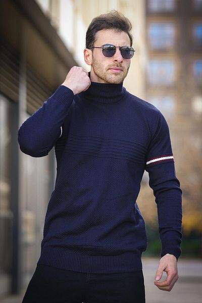 Oksit Ανδρικό πουλόβερ με λαιμόκοψη Giul Cotton Slim Fit Stripe