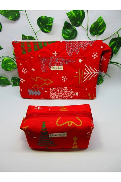 borandtm Red Tree Patterned Tablet Bag and Makeup Bag Set