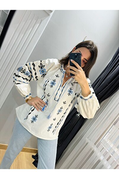 Ateilerdijle Blůza s balonovým rukávem s modrým květem