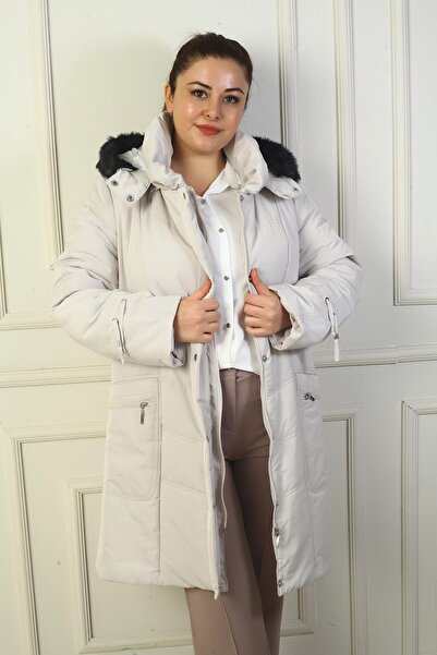 By Saygı Travel Hooded Case Fibered Lined Anorak Large Size Coat