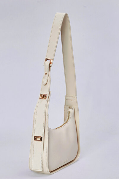 Kadın Krem Trend Kilitki Çanta,Basit Çanta,Minimalist Kilitli Saplı Omuz Çantası Çanta El Çanta