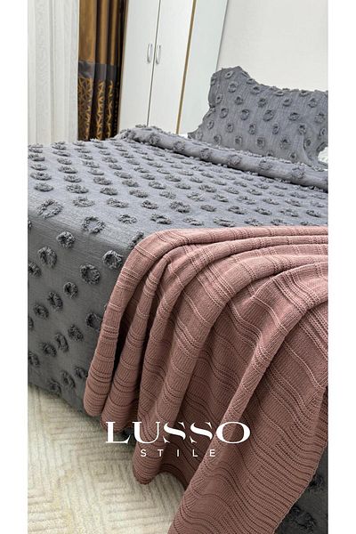 LUSSO Pompom Anthracite Double Bedspread 250X260 2 Pillows