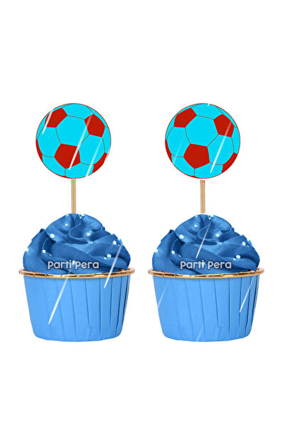 parti pera Bordo Mavi Futbol Topu Şekilli Cupcake Pasta Kürdan Süsü 15 Adet