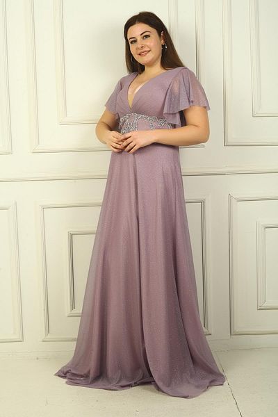 By Saygı Rochie de seară pentru femei, față, spate, cu decolteu în V, cu căptușeală brodata cu pietre, argintiu, mărime mare