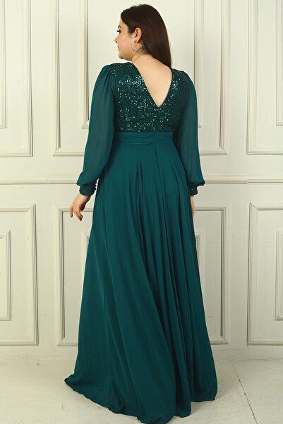 By Saygı فستان سهرة طويل من الشيفون للنساء من الأمام والخلف ورقبة على شكل حرف V مع بطانة من الترتر مقاس كبير