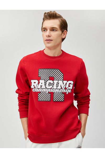 Koton Crew Neck Racing Themed Long Sleeve Sweatshirt