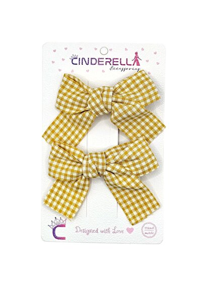 Cinderella 2'li Kız Çocuk Fiyonk Toka Seti Sarı Tonlu - Renkli Fiyonklu Kurde...